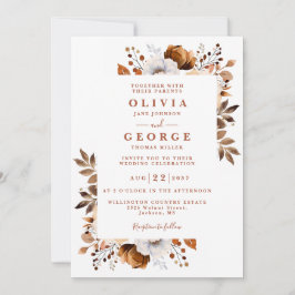 Invitación Boda moderna floral terracota de otoño rústico