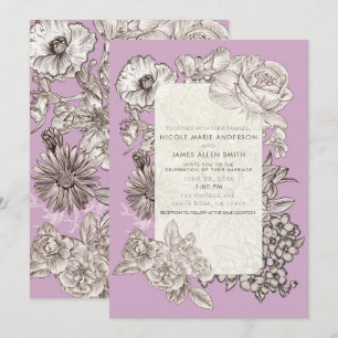 Invitación Boda moderna floral vintage lavanda púrpura