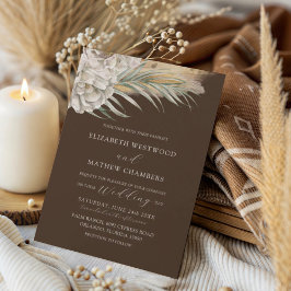 Invitación Boda Moderna Floral y Palma Marrón Oscuro