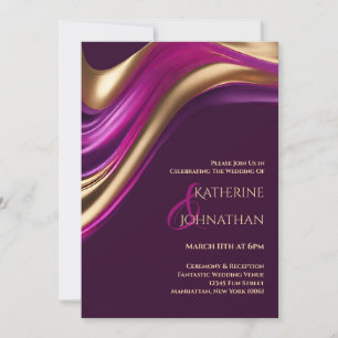 Invitación Boda Moderna - Fucsia Púrpura y Oro-