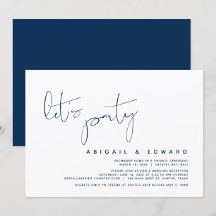 Invitación Boda moderna fuga, vamos a festejar, azul marino