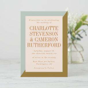 Invitación Boda Moderna Geométrica Azul Claro y Oliva