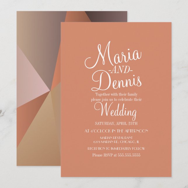 Invitación Boda Moderna Geométrica Colorida Otoño Neutral (Anverso / Reverso)
