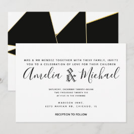 Invitación Boda Moderna Geométrica en Oro Negro y Blanco