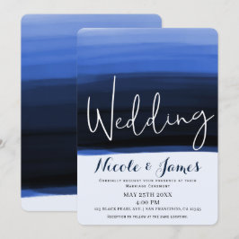 Invitación Boda moderna glamorosa con acuarela de agua azul o