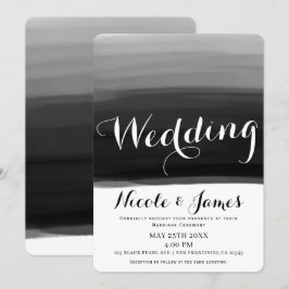 Invitación Boda moderna glamorosa con acuarela en negro gris
