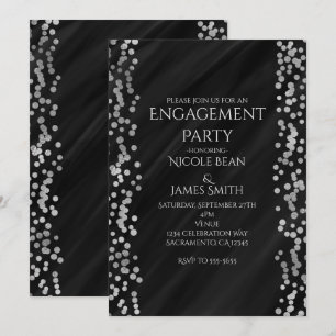 Invitación Boda moderna glamuroso de compromiso en negro y fa