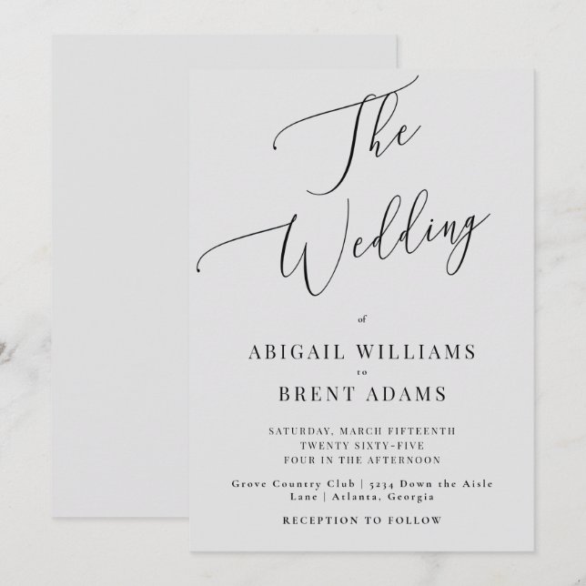 Invitación Boda Moderna Gris (Anverso / Reverso)