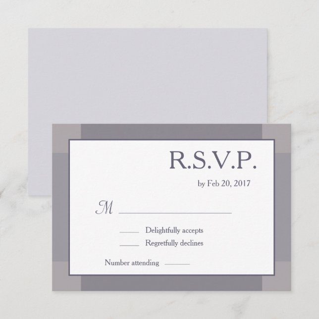 Invitación Boda moderna gris gris blanco Lilac RSVP (Anverso / Reverso)