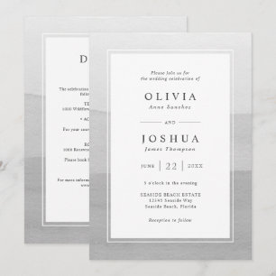 Invitación Boda Moderna Gris Todo En Uno