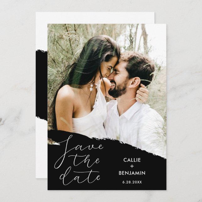 Invitación Boda moderna Guardar la foto de fecha y pincel (Anverso / Reverso)