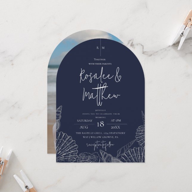 Invitación Boda moderna junto al océano azul de la costa (Anverso/Reverso In Situ)