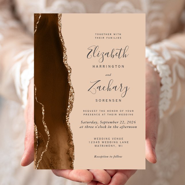 Invitación Boda Moderna Marrón Mocha Oro Ágata Tan (Subido por el creador)