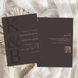 Invitación Boda Moderna Marrón Monograma Todo en Uno