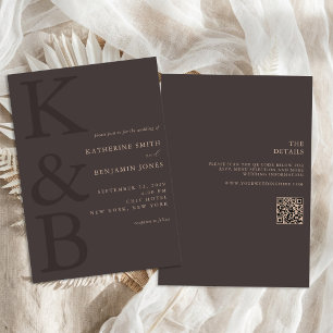 Invitación Boda Moderna Marrón Monograma Todo en Uno