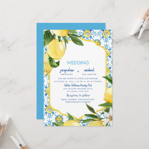 Invitación Boda Moderna Mediterránea Azul y Limones
