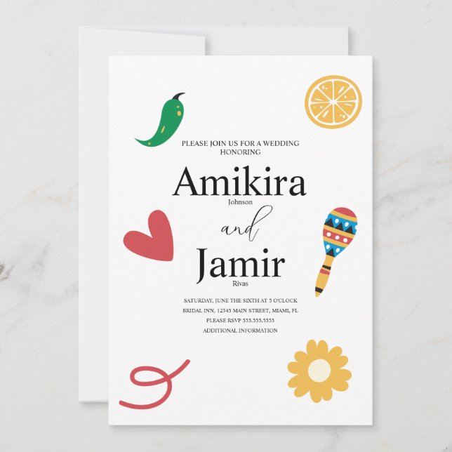Invitación Boda moderna mexicana de Cinco de Mayo (Anverso)