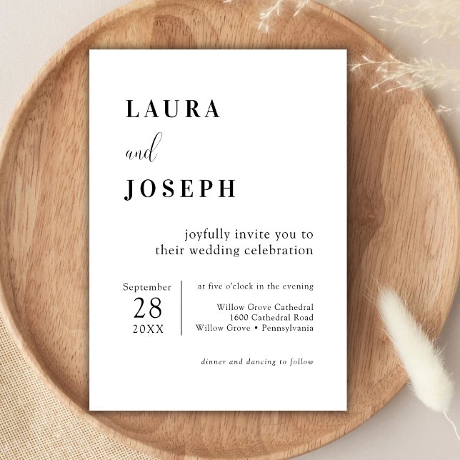 Invitación Boda Moderna Minimalista Blanca Personalizada (Personalized white minimalist modern wedding invitation sets a clean, timeless tone for your big day)