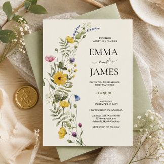 Invitación Boda moderna minimalista boho de pradera con flore