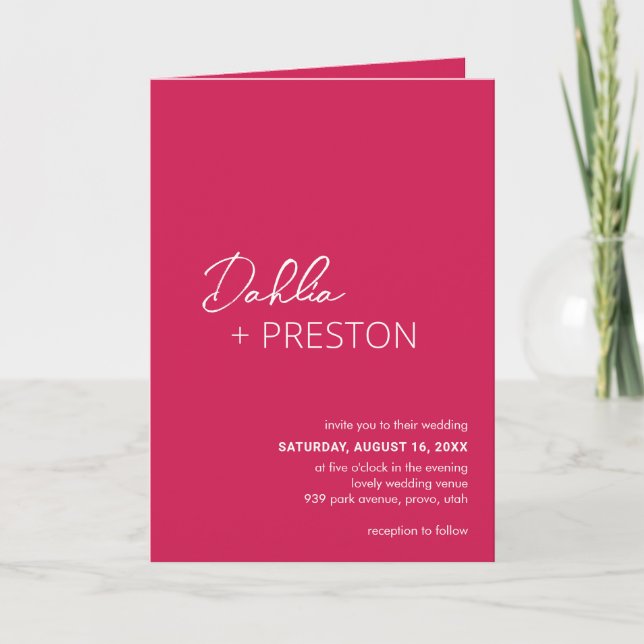 Invitación Boda moderna minimalista con código QR rosa calien (Anverso)