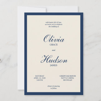 Invitación Boda moderna minimalista con guión azul marino mar