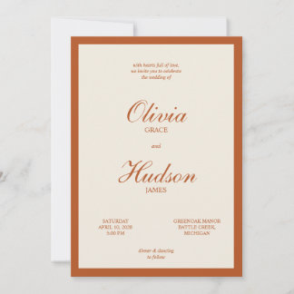 Invitación Boda Moderna Minimalista con Letra Script Terracot