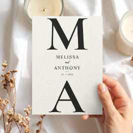 Invitación Boda moderna minimalista con monograma en negro y 