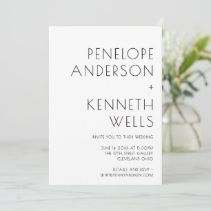 Invitación Boda moderna minimalista con nombre en negro y bla