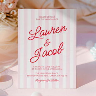 Invitación Boda Moderna Minimalista con Rayas Rojas y Rosas