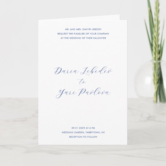 Invitación Boda moderna minimalista de azul cobalto (Anverso)