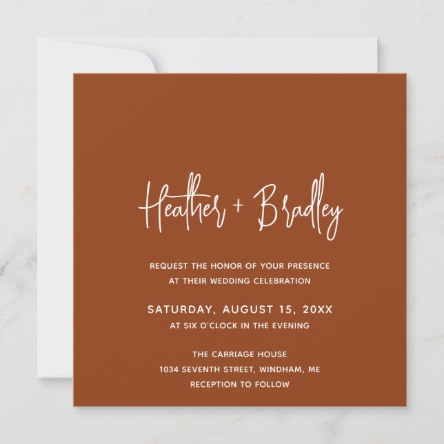 Invitación Boda moderna minimalista de cobre (Anverso)