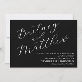 Invitación Boda Moderna Minimalista Foto Escritura Negra