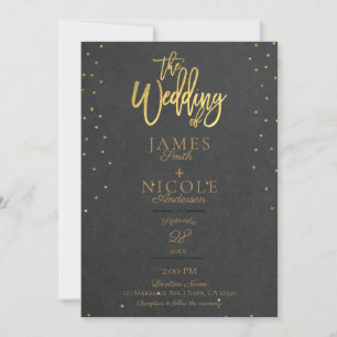 Invitación Boda moderna minimalista gris con lámina de oro fo