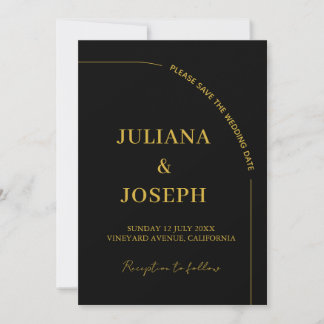 Invitación Boda moderna minimalista negra y dorada