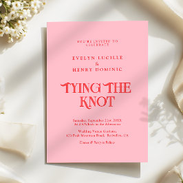 Invitación Boda moderna minimalista retro rosa y rojo