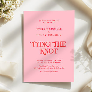 Invitación Boda moderna minimalista retro rosa y rojo