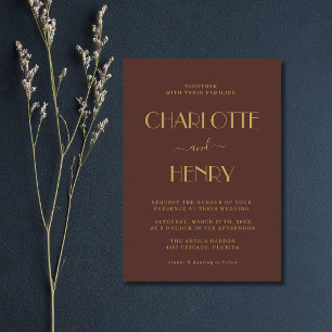 Invitación Boda moderna minimalista simple de chocolate y oro