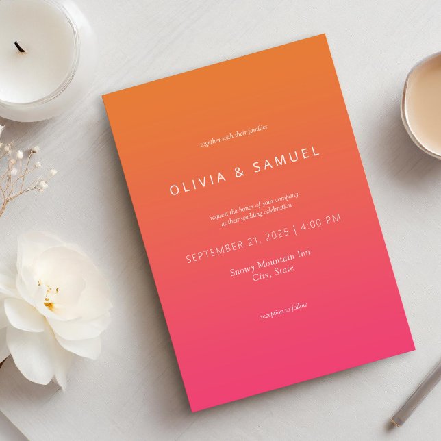 Invitación Boda moderna minimalista simple naranja rosa (Subido por el creador)