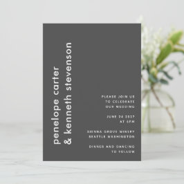 Invitación Boda Moderna Negra Blanca con Nombres en Vertical