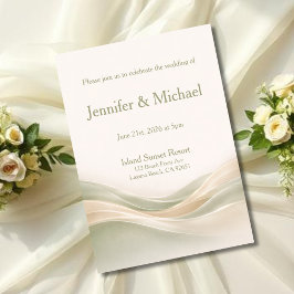 Invitación Boda Moderna Onda Verde Salvia y Marfil 