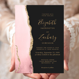 Invitación Boda Moderna Oscura de Rosa Rubor Oro Ágata