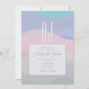 Invitación Boda moderna pastel rosa y azul polvoriento