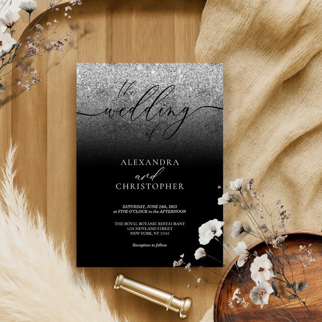 Invitación Boda moderna plateada con brillo (Subido por el creador)