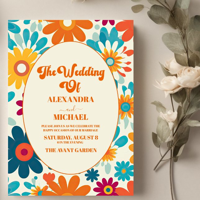 Invitación Boda Moderna Retro de las 70 con Margaritas (Subido por el creador)