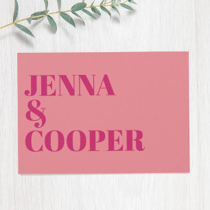 Invitación Boda Moderna Retro en Negrita Rosa y Magenta