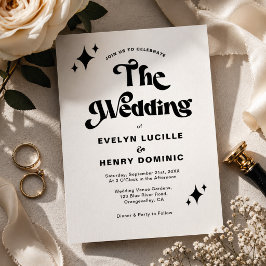 Invitación Boda Moderna Retro en Negro y Blanco