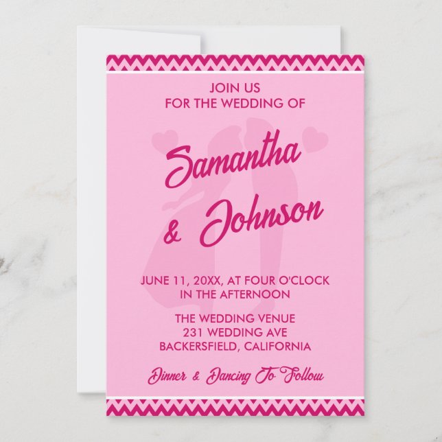 Invitación Boda Moderna Romántica Chevron Rosa Claro (Anverso)