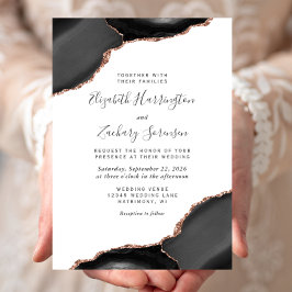 Invitación Boda Moderna Rosa de Oro Negro con Esquinas de Ága