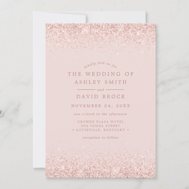 Invitación Boda moderna rosa oro confeti rosa pálido (Anverso)