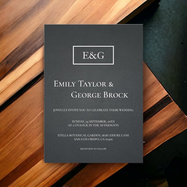 Invitación Boda moderna rústica con monograma en blanco y neg (Subido por el creador)